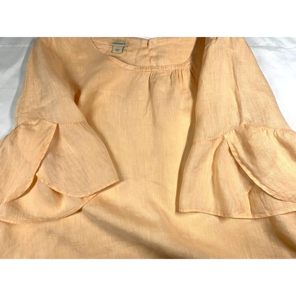 Sundance Willa Whisper Linen Flutter Sleeve Top Large Peach Pastel Lagenlook - Picture 9 of 10